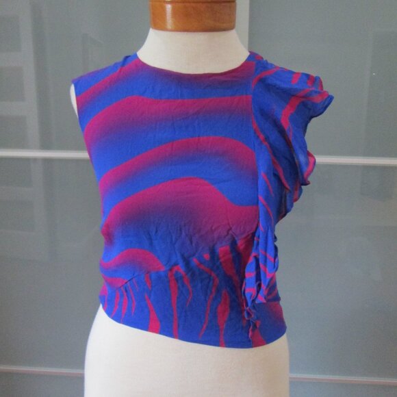 Just Cavalli Tops - Just Cavalli Cropped Ruffle Sleeve Tank Top